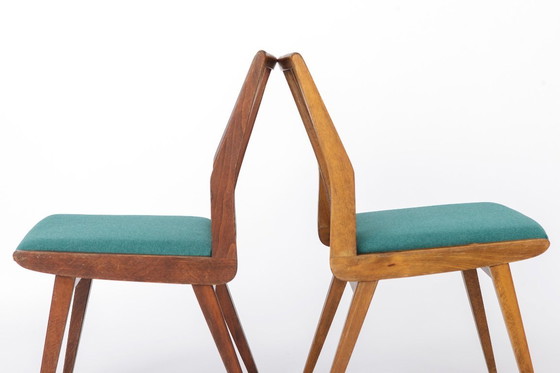 Image 1 of Set of 4 Casala Dining Chairs, Germany 1960s, Mid Century Beechwood Chairs with Turquoise Upholstery, Vintage Scandinavian Style