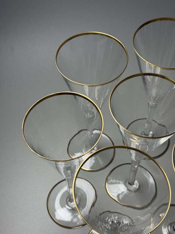 Image 1 of Josephinenhütte “Josephine” Champagne Glasses, Gold Rim, circa 1900 (Set of 6)