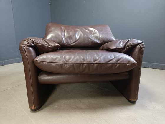 Image 1 of Vintage lederen Maralunga bankstel door Vico Magistretti voor Cassina, 1973