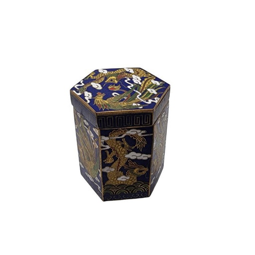 Boîte cloisonnée hexagonale vintage