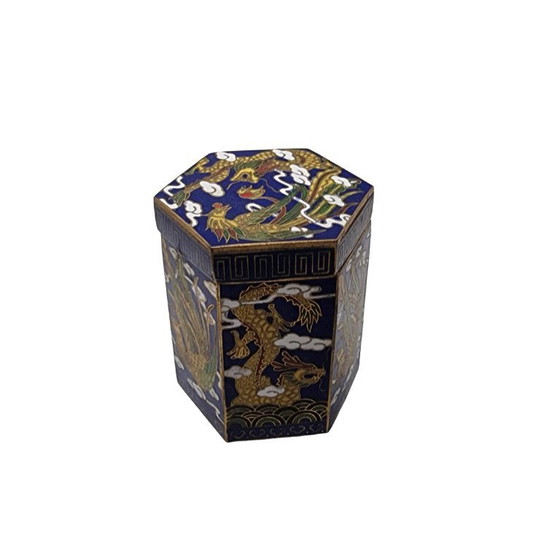Image 1 of Boîte cloisonnée hexagonale vintage