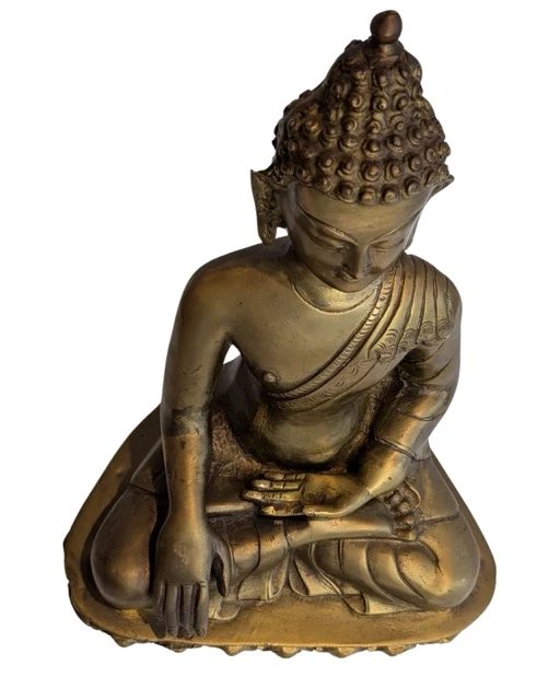Antiek Ladakh Bronzen Boeddha Beeld – Bhumisparsha Mudra – Beeldhouwkunst, Gold (photo 6 of 13)