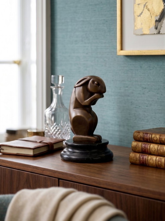 Image 1 of Patinierte Bronze-Hase-Skulptur, signiert Bizette, Art-déco-Stil – 16 cm