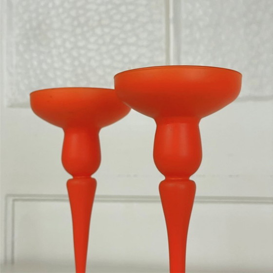 Image 1 of Set di candelieri in vetro arancione di J.G. Durand