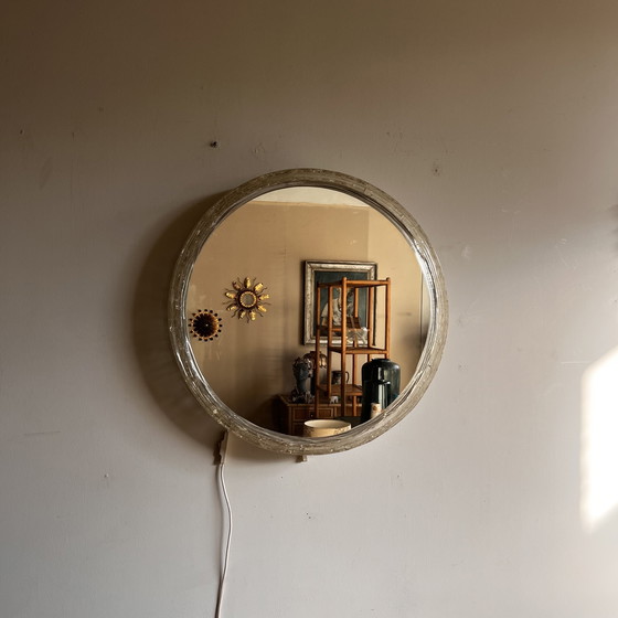 Image 1 of Verlichte spiegel ‘Iced-glass’ Hillebrand-stijl Mid Century