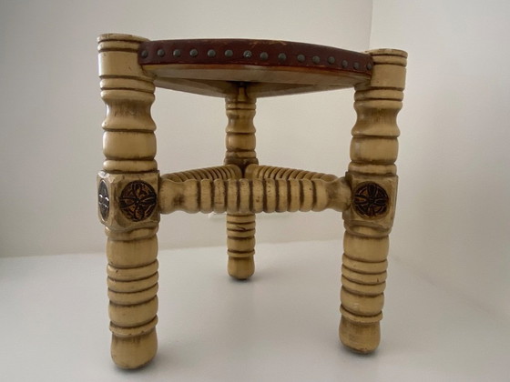 Image 1 of Vintage Brutalist style, handmade low stool in knight style, 1960s