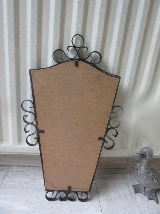 Black Wrought Iron Wall Mirror Retro Vintage MCM – Glass (photo 7 of 9)
