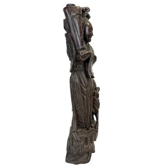 Estatua china antigua "Magu" con incrustaciones de plata - Madera dura - Siglo XIX (43 cm) – Esculturas (photo 4 of 15)