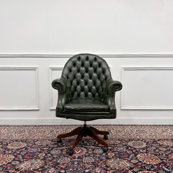 Sedia da Direttore Chesterfield Classica Inglese Verde – Sedie da ufficio, Leather, Metal (photo 2 of 7)