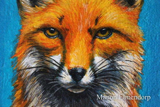 Image 1 of Tableau unique de petit renard peint à la main, 18 x 13 cm