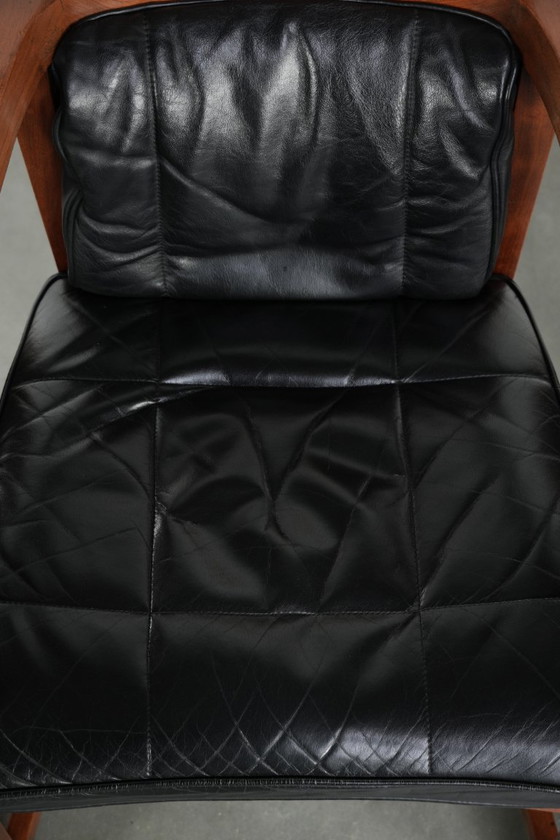 Image 1 of Ensemble de 4 chaises de salle à manger de luxe en cuir noir, design Art déco, par Schuitema