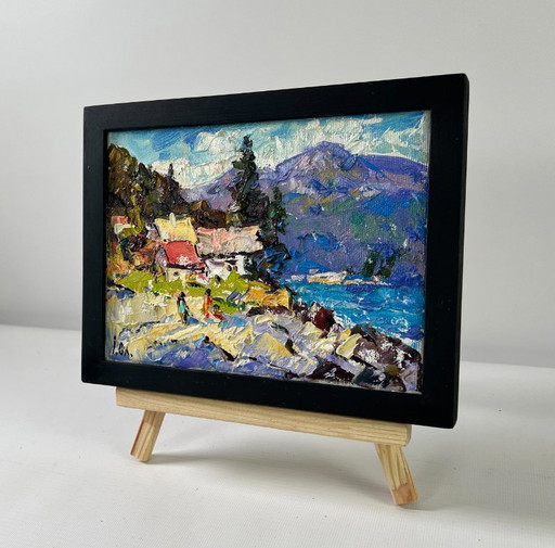 Original Oil Painting Summer Coastal Landscape Silence in the mountains