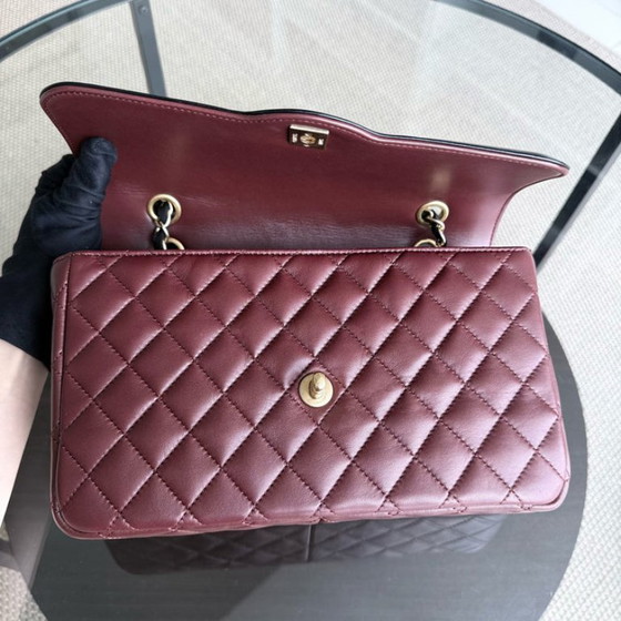 Image 1 of Chanel Chanel Seasonal Two-tone Flap Medium - Quilted Lambskin Dark Burgundy Red Black Gold Hardware Series 21