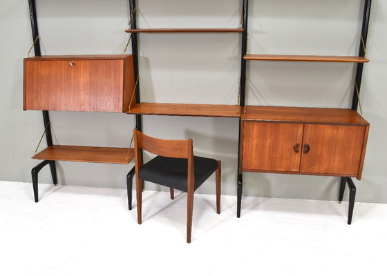 Louis Van Teeffelen Wandregal aus Teak und Messing für WEBE, Niederlande – um 1950 – Wandschrank, Wood (photo 7 of 10)
