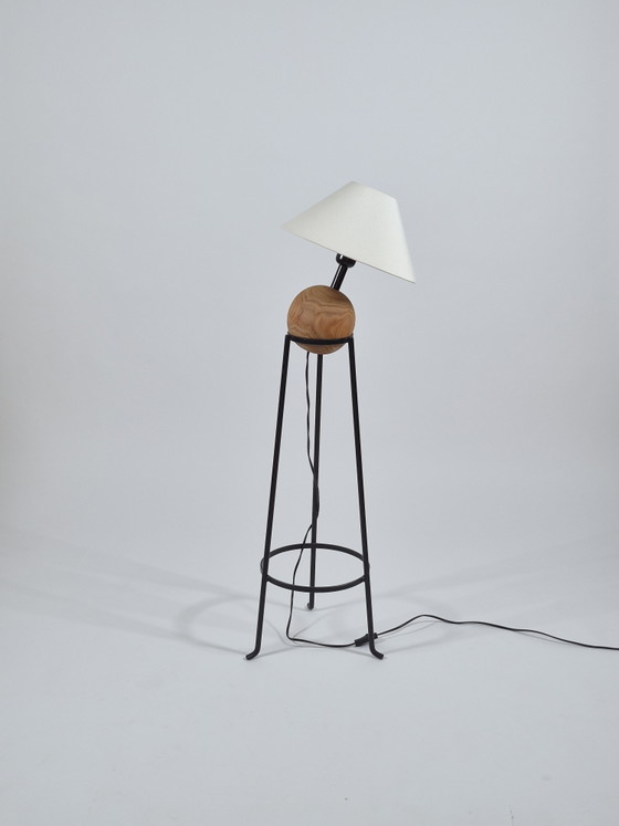 Vintage postmoderne minimalistische vloerlamp van hout en metaal – Vloerlampen, Metal, Wood (photo 5 of 10)