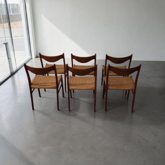 Image 1 of Dream Mid Century Designer 6-piece vintage teak dining chairs, Arne Wahl Iversen GS61, 1960s