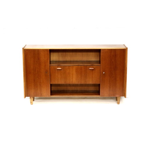 Vintage sideboard wall unit with flap made of teak made in the 1960s
