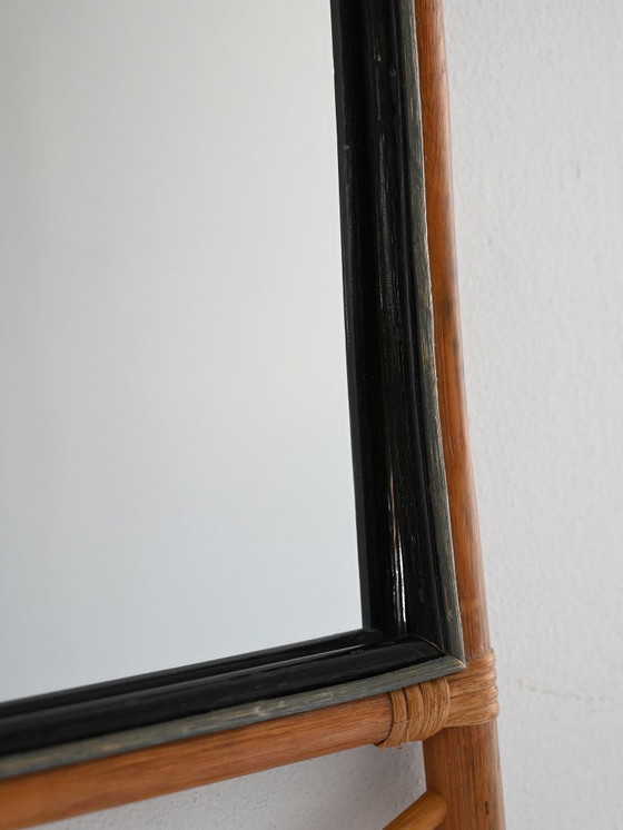 Image 1 of 1970s Scandinavian Wall Mirror in Bent Bamboo Frame