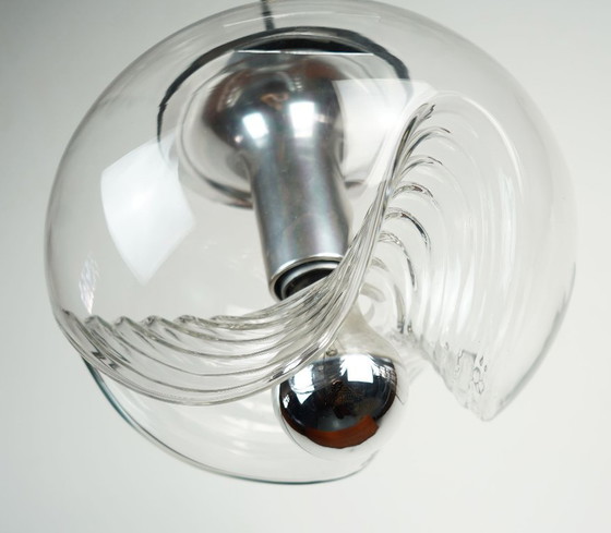Image 1 of elegant peill & putzler mid century PENDANT LAMP 'wave' clear glass chrome 1960s organic shape