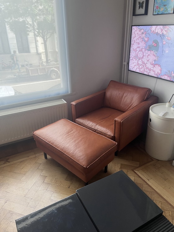 Image 1 of Tommy M Buster 3+1+hocker cuir sauvage tabac