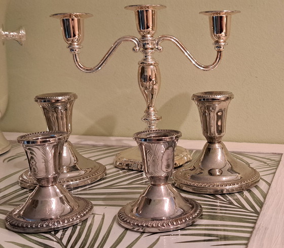 Image 1 of Elegantes Konvolut versilberter Deko- und Tischaccessoires | Nachlass | Kerzenhalter, Etagere, Vase, Tablett u. v. m.