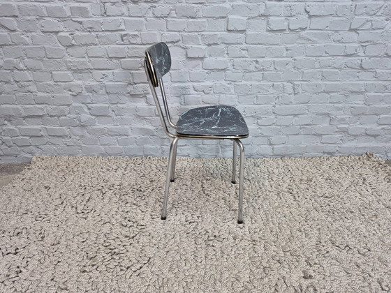 Lot de 4 Chaises de Cuisine Vintage Brabantia, Formica Effet Marbre Noir avec Accent Doré, Pays-Bas, Années (photo 8 of 8)