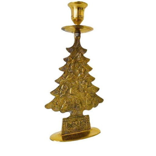 Bougeoir vintage en laiton pour arbre de Noël 1960