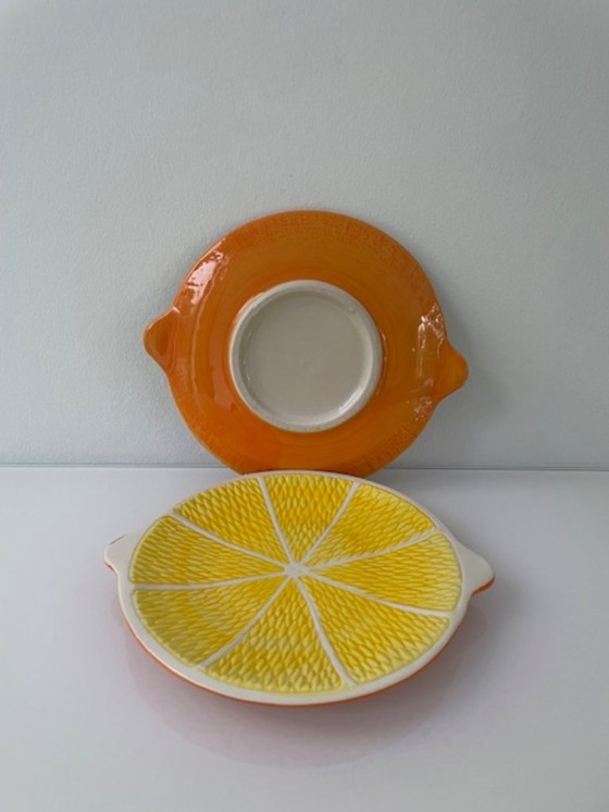 Image 1 of Juego de 2 platos de cerámica con rodajas de naranja