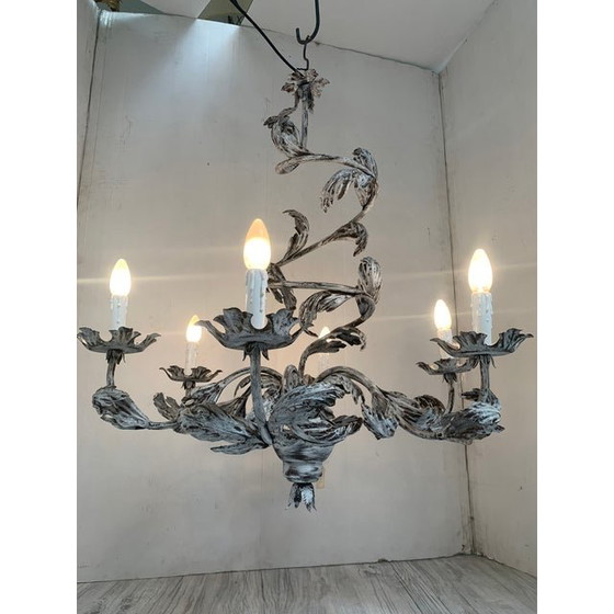 Image 1 of Contemporary Brunish-Clay Florentine Wrought Iron Leafs Chandelier