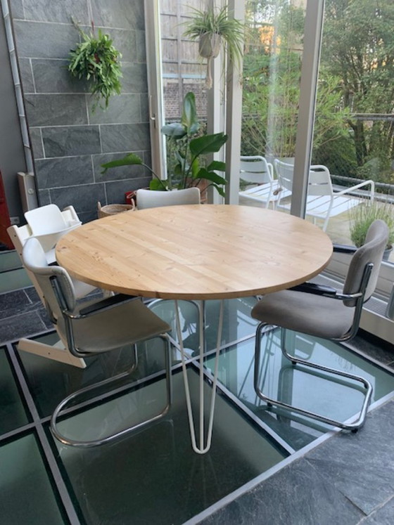 Round Table, Wood With Metal Legs 130 Cm, Dining tables, Iron, White (photo 4 of 5)