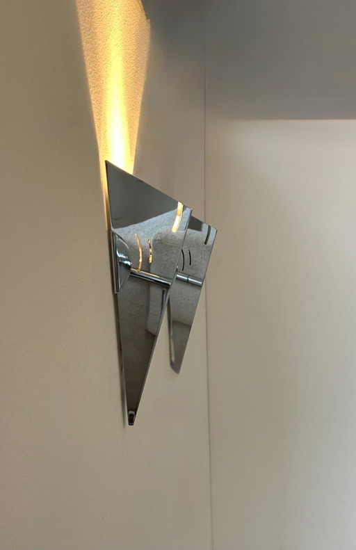 Coppia di applique vintage, metallo cromato, Francia, 1980