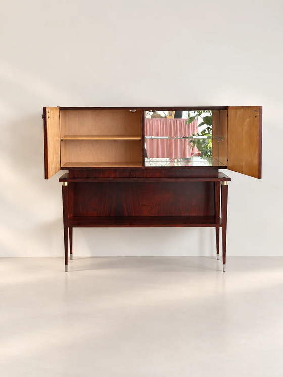 Mobile bar in palissandro Mid-Century, anni '60, Metallo, Vetro, Mid Century Modern (foto 2 di 10)