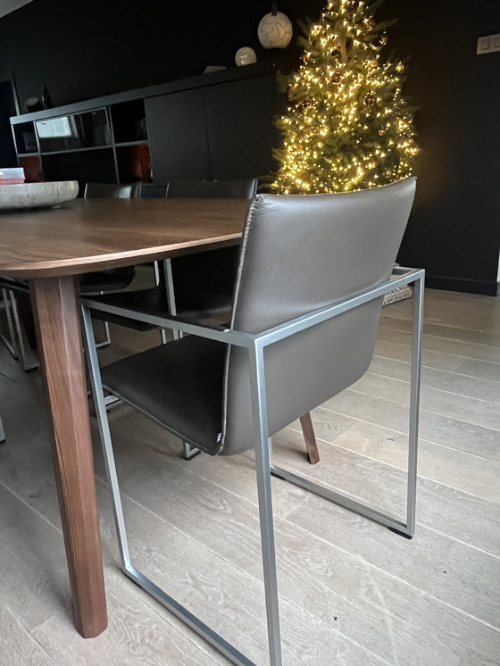 Image 1 of 8 arco frame chairs - brown leather