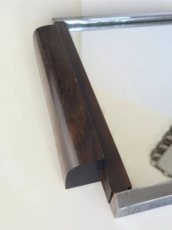 Art Deco mirror plateau in chrome metal and Macassar wood. – Table accessories (photo 7 of 10)