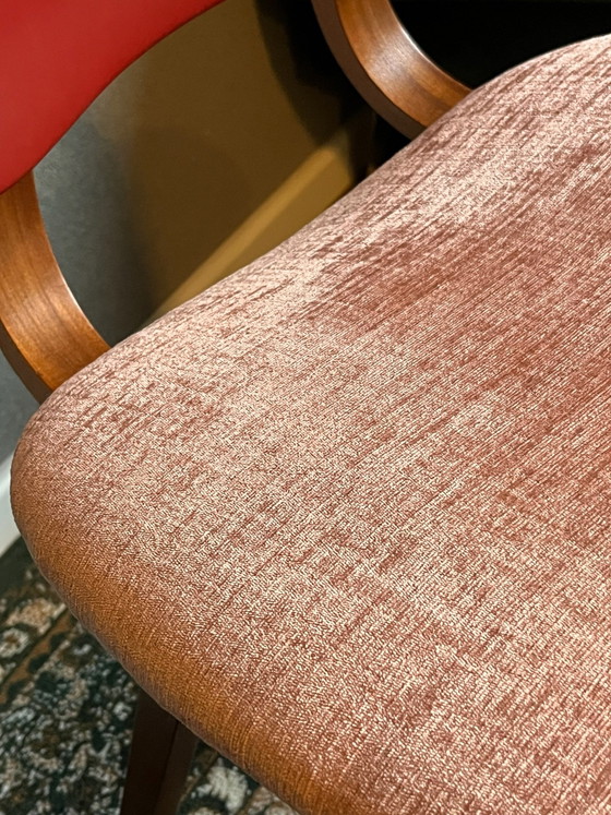 Sedie retrò vintage, Sedie da pranzo, Tessile, Legno, Marrone (foto 4 di 5)