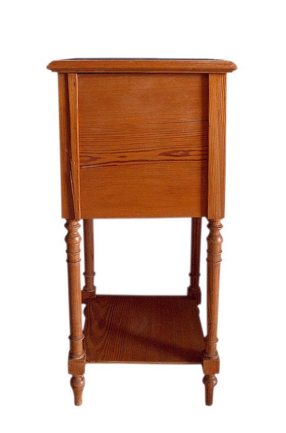 Solid pine marquetry bedside table, marble top, 37x37x81cm, 1940s, Art Deco, Émile Gallé style – Nightstands (photo 8 of 12)