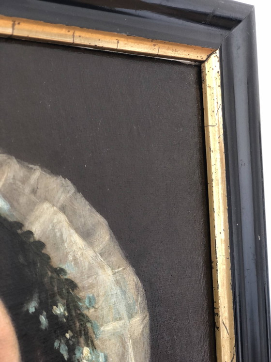 Image 1 of Portrait à l'huile ancien d'une dame hollandaise, XIXe siècle