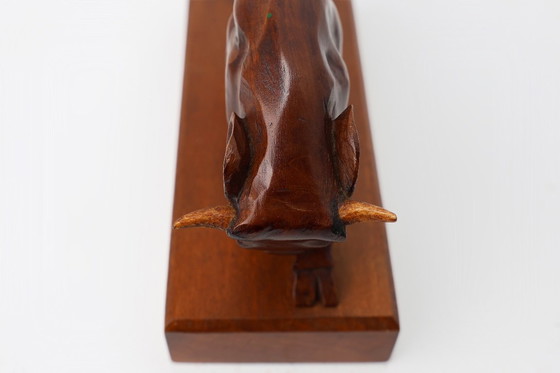 Image 1 of Coppia di fermalibri Art Déco in quercia a forma di toro, Francia, anni '30