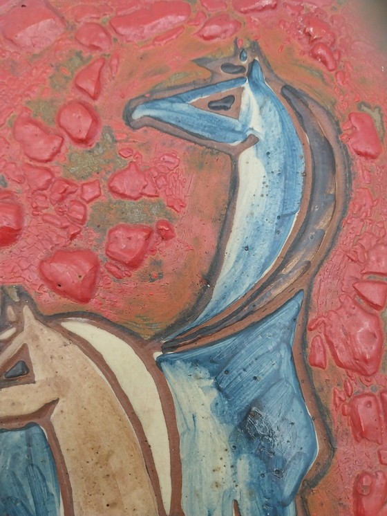 Image 1 of 1 x Keramik-Wandteller mit Pferdemotiv, 1950er Jahre, WGP (Westdeutsche Keramik), 52 x 24 cm