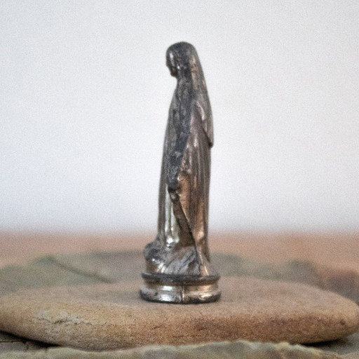 Antique metal figurine of the Blessed Virgin Mary: Old French pocket altar
