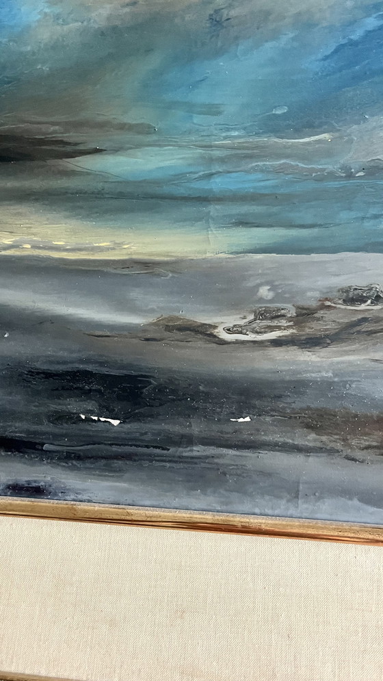 Image 1 of Vintage Oil Painting by W. Baele – Moody Seascape, Mid-Century Framed