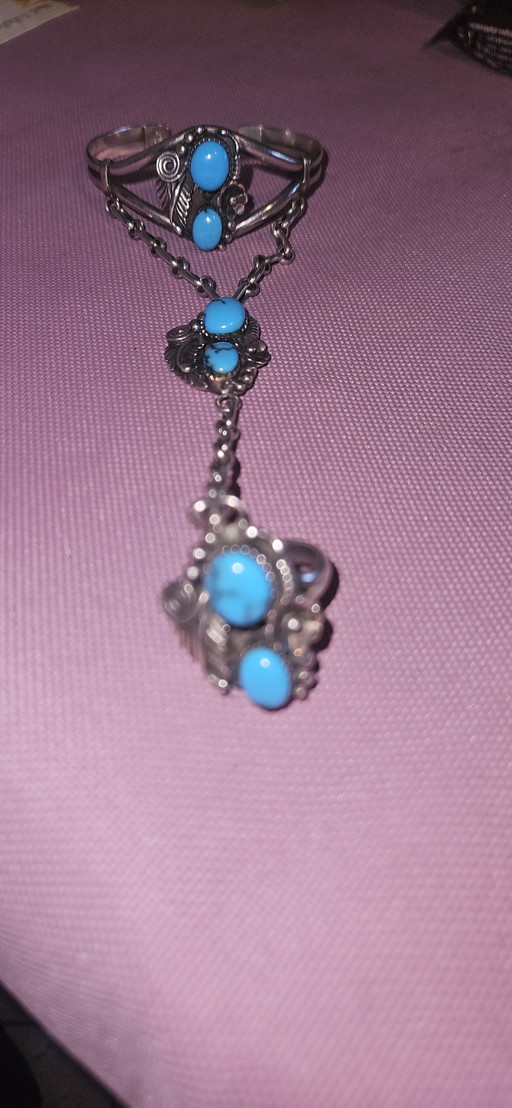 Bracciale da schiavo Navajo, argento 925 con turchese, gioiello vintage
