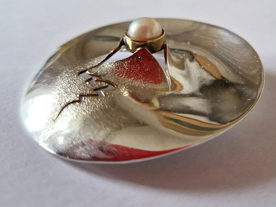 Image 1 of Michou Design – Großer silberner Anhänger/Brosche mit Perle