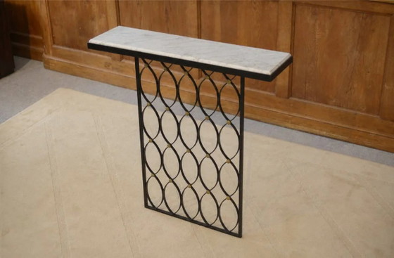 Modernist console in the style of Jean Royère 1960s. – Marble, polished steel, Bauhaus (photo 4 of 7)