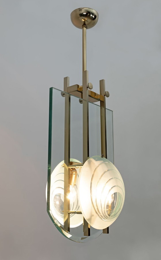 Image 1 of Gallotti & Radice Mid-Century Modern Italian Brass and Crystal Pendant, 70s