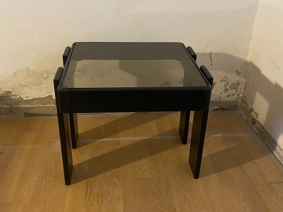 Vintage Meblo Yugoslavia Nesting Side Table, Smoked Glass, 1970s – Frattini Style – Wood (photo 13 of 15)