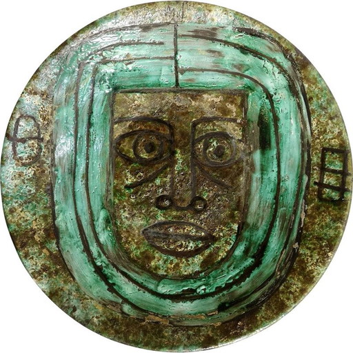 Vintage handmade earthenware wall decoration by Zsuzsanna Karacsonyi, Turkish 1970