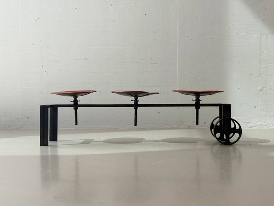 Image 1 of ndustrielle Sitzbank von KARE Design mit verstellbaren Ledersitzen, 2000er Jahre