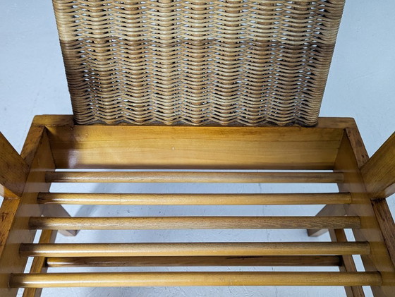 Image 1 of Skulpturaler Sessel aus Buche und Rattan mit Fußhocker von ÚĽUV, 1960er Jahre