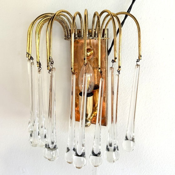 Image 1 of Teardrop wandlamp met 13 heldere muranoglas druppels 